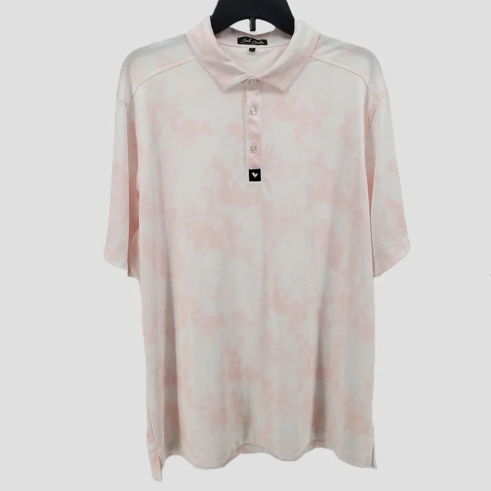 Bad Birdie Day Dreamin Pink White Tie Dye Golf Polo Shirt Short Sleeve Mens XXL
